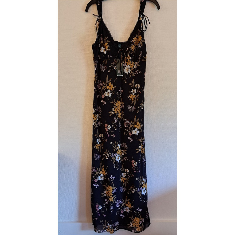 Wild Fable Maxi Dress Womens L Black New Floral Lace Tie Shoulder 1313-320